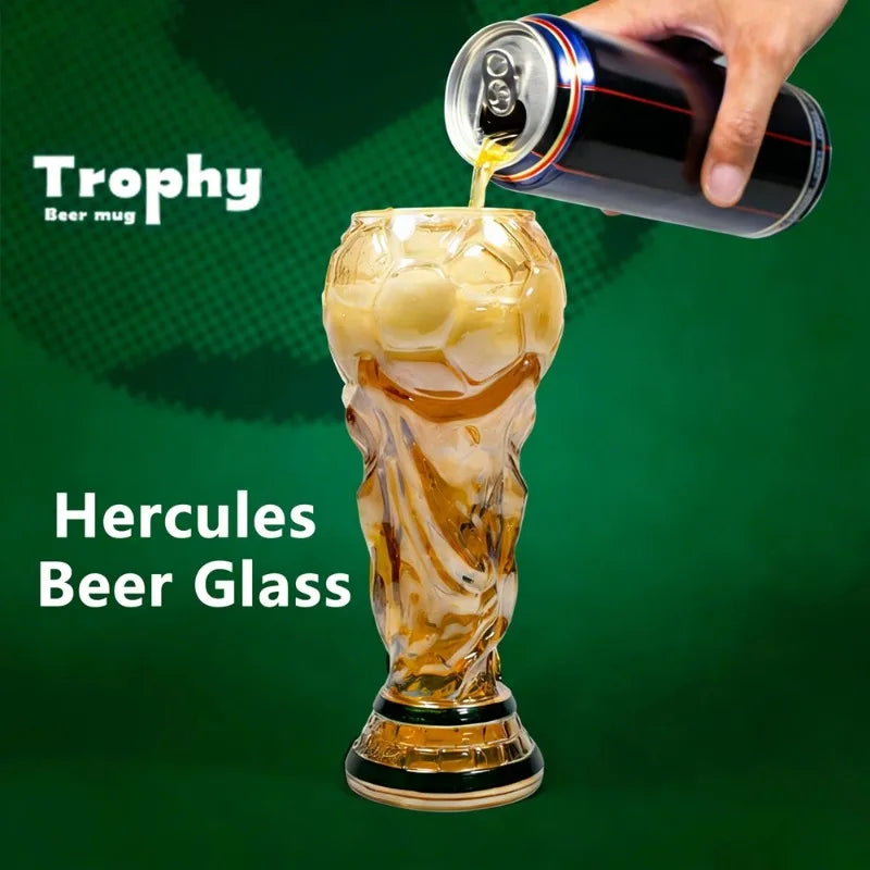 Celebrate Your Team Spirit with the Football Soccer Trophy Shaped Beer Glass Cup - Perfect for Parties and Gifts!