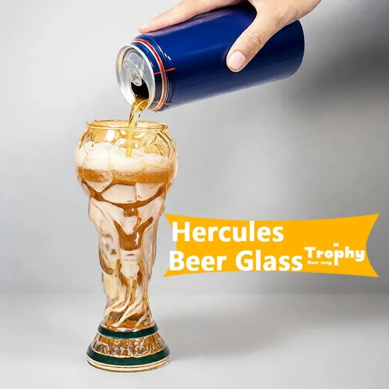Celebrate Your Team Spirit with the Football Soccer Trophy Shaped Beer Glass Cup - Perfect for Parties and Gifts!