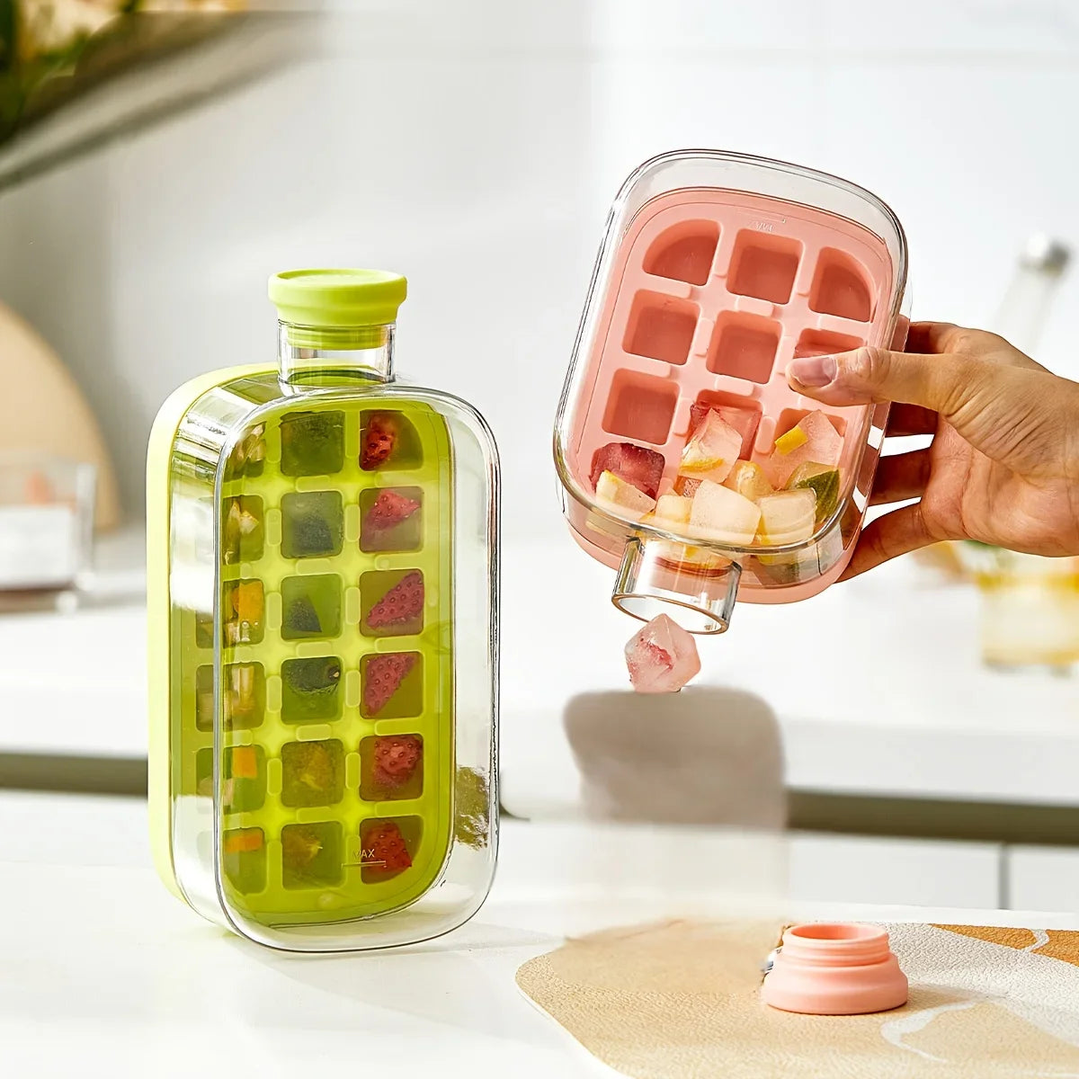 Versatile Ice Cube Mold Tray & Water Bottle with Straw – Effortless Ice Release and Hydration On-the-Go
