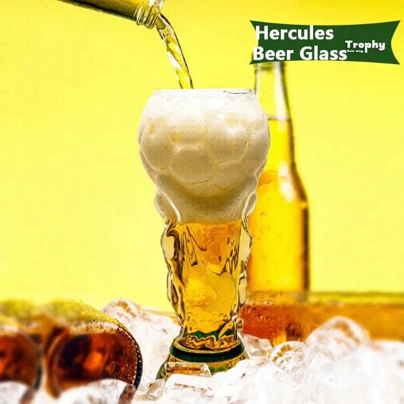Celebrate Your Team Spirit with the Football Soccer Trophy Shaped Beer Glass Cup - Perfect for Parties and Gifts!