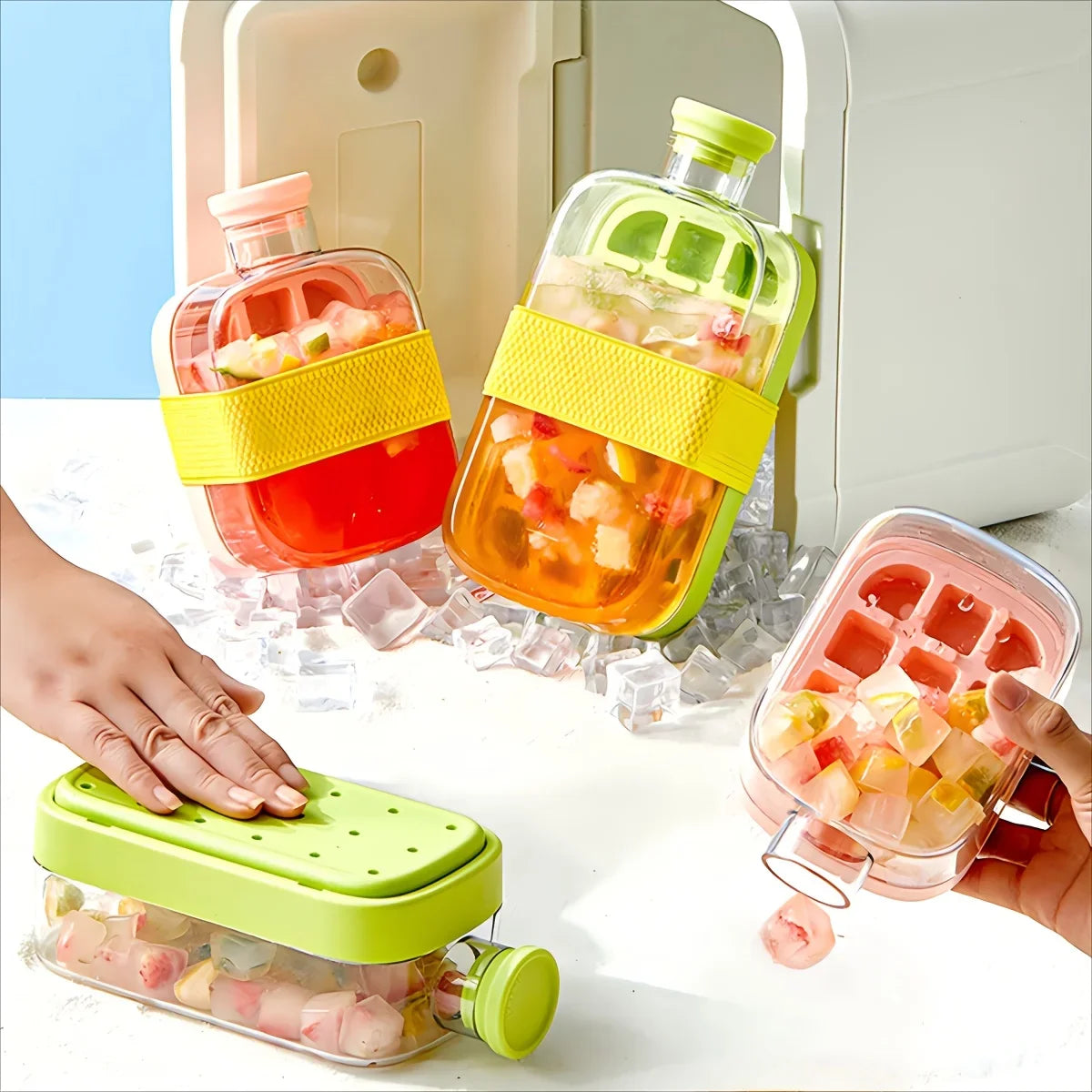 Versatile Ice Cube Mold Tray & Water Bottle with Straw – Effortless Ice Release and Hydration On-the-Go